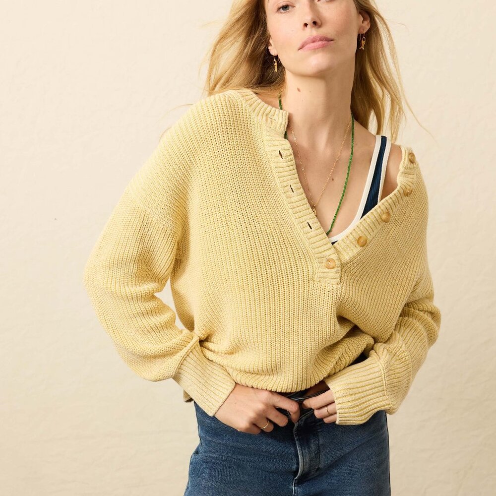 Faherty Sunwashed Cotton Fisherman Henley NWT Size S Yellow